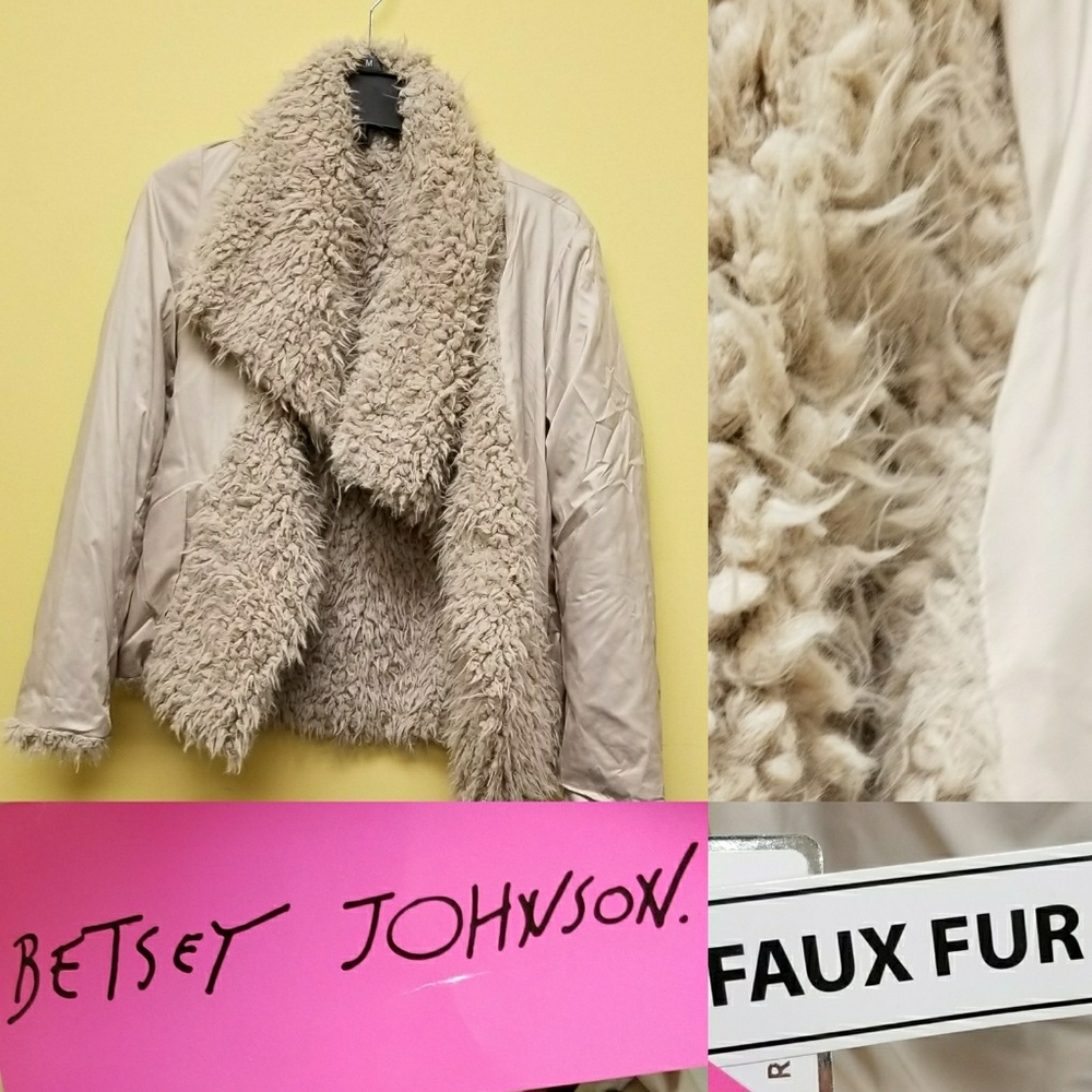 Betsey Johnson curly lamb faux reversible coat NWT  H2